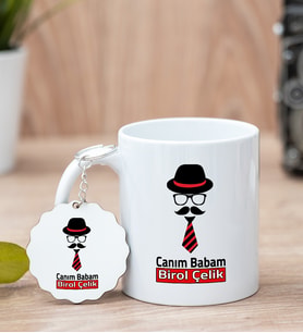 Babaya Özel Hediye Beyaz Kupa Ve Anahtarlık Set