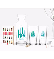 BK Gift Kişiye Özel Renkli Baskılı Edirne Tasarımlı Turistik İkili Rakı Bardağı Karaf ve Cep Kitabı Hediye Seti-1 (Model 1)
