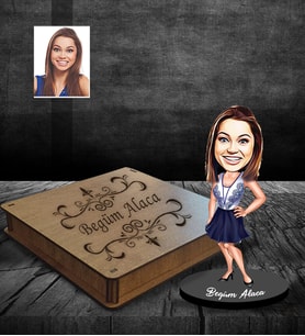 Kişiye Özel Bayan Karikatürlü Ahşap Biblo Kutulu Model-1