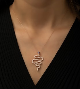 Papatya Silver Yılan Kolye Nano Zirkon Taşlı Rose Gold Kaplama 925 Ayar Gümüş
