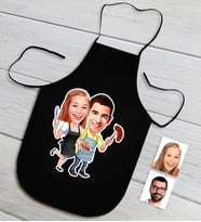 BK Gift Kişiye Özel Aşçı Çift Karikatürlü Siyah Mutfak Önlüğü-2