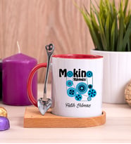 Makine Mühendisi Ahşap Altlıklı Kırmızı Kupa Bardak