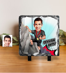 BK Gift Kişiye Özel Dağ Sporcusu Karikatürlü Dekoratif Doğal Taş