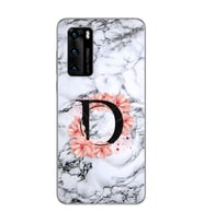 Mermer Çiçekli Harf Tasarım Süper Şeffaf Silikon Telefon Kılıfı Huawei P40 D-Har