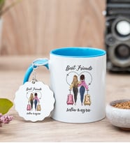 Best Friends İki İsimli Mavi Kupa Bardak ve Anahtarlık Set