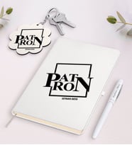 BK Gift Kişiye Özel Patron Tasarımlı Beyaz Defter Kalem ve Anahtarlık Hediye Seti-13 (Model 1)