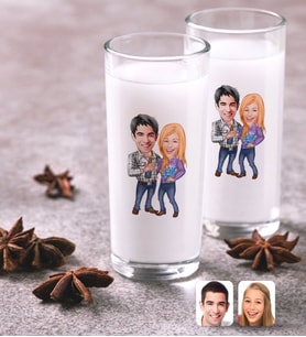 BK Gift Kişiye Özel Renkli Baskılı Sevgililer Karikatürlü İkili Rakı Bardağı Seti-50 (Beyaz)