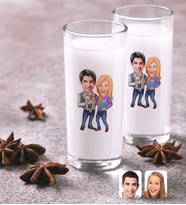 BK Gift Kişiye Özel Renkli Baskılı Sevgililer Karikatürlü İkili Rakı Bardağı Seti-50 (Beyaz)