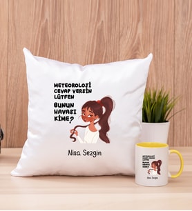 Bunun Havası Kime Kare Yastık ve Sarı Kupa Bardak