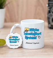 Bilişim Teknolojileri Öğretmeni Beyaz Kupa Bardak Ve Anahtarlık Set