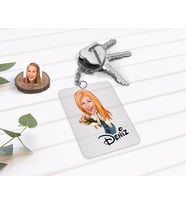 BK Gift Kişiye Özel Kadın Karikatürlü Şeffaf Pleksi Anahtarlık-13 (Beyaz)