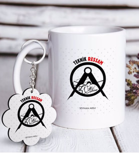 BK Gift Kişiye Özel Mesleki Teknik Ressam Beyaz Kupa ve Anahtarlık Hediye Seti-1 (Model 1)