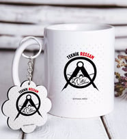 BK Gift Kişiye Özel Mesleki Teknik Ressam Beyaz Kupa ve Anahtarlık Hediye Seti-1 (Model 1)