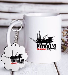 BK Gift Kişiye Özel Mesleki Petrol ve Doğalgaz Mühendisi Beyaz Kupa ve Anahtarlık Hediye Seti (Model 1)