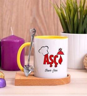 Aşçı Ahşap Altlıklı Sarı Kupa Bardak