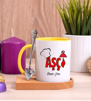 Aşçı Ahşap Altlıklı Sarı Kupa Bardak
