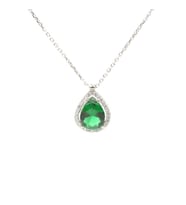 925 Ayar Gümüş Damla Zümrüt Renk Taşlı Anturaj Kolye