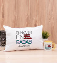 Dünyanın En İyi Babası Dikdörtgen Yastık ve Sarı Kupa Bardak