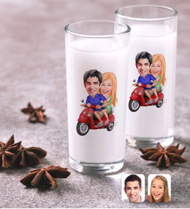 BK Gift Kişiye Özel Renkli Baskılı Sevgililer Karikatürlü İkili Rakı Bardağı Seti-10 (Beyaz)