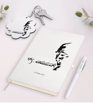 BK Gift Kişiye Özel Atatürk Temalı Beyaz Defter Kalem ve Anahtarlık Hediye Seti-21 (Model 1)