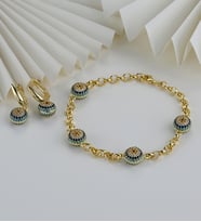 925 Ayar Gümüş Göz Nazarlı Küpe & Bileklik Set