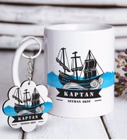 BK Gift Kişiye Özel Mesleki Kaptan Beyaz Kupa ve Anahtarlık Hediye Seti-8 (Model 1)