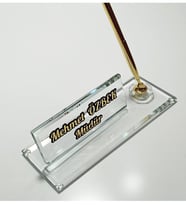 Şık ve Kullanışlı Kalemli Kristal Masa İsimliği,İsimlik (Gold)