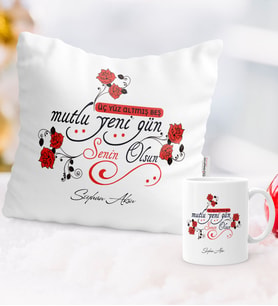 BK Gift Kişiye Özel 365 Mutlu Yeni Gün Temalı Yastık Kupa Seti - 2