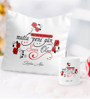 BK Gift Kişiye Özel 365 Mutlu Yeni Gün Temalı Yastık Kupa Seti - 2