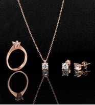 Gümüş Elmas Kesim Zirkon Tek Taşlı Tasarım Abiye Günlük Set (Rose)