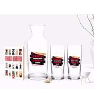 BK Gift Kişiye Özel Renkli Baskılı Yarıya Kadar Değil Yaraya Kadar Tasarımlı İkili Rakı Bardağı Karaf ve Cep Kitabı Hediye Seti-4 (Model 1)