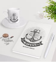 BK Gift Kişiye Özel Kaptan Beyaz Defter Kalem Türk Kahvesi Fincanı Seti-7 (Model 1)