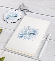 BK Gift Kişiye Özel Yılbaşı Mutlu Yıllar Beyaz Defter Kalem ve Anahtarlık Hediye Seti-12 (Model 1)