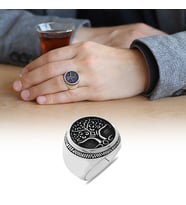 Oval Tasarım Soyağacı Temalı 925 Ayar Gümüş Erkek Yüzük