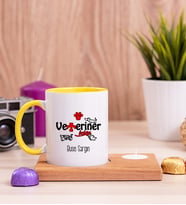 Veteriner Hekim Ahşap Altlıklı Mumlu Sarı Kupa Bardak