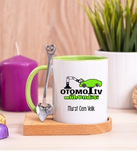 Otomotiv Mühendisi Ahşap Altlıklı Yeşil Kupa Bardak