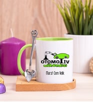 Otomotiv Mühendisi Ahşap Altlıklı Yeşil Kupa Bardak