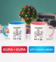 İkili Kişiye Özel Sevgililer Günü Hediyesi Kupa Bardak Mavi Pembe