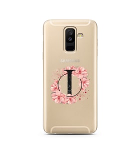 Pembe Çiçekli Harf Tasarım Süper Şeffaf Silikon Telefon Kılıfı Samsung A6 Plus I