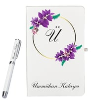 Kişiye Özel Defter ve Kalem Seti Çiçek Desenli ve Hediye Paketinde