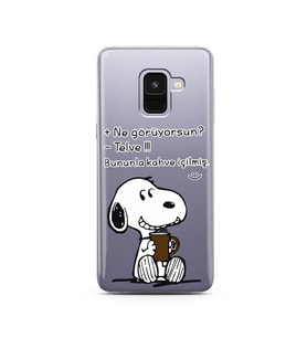 Snoopy Tasarımlı Süper Şeffaf Silikon Telefon Kılıfı Samsung A8 (2018)  
