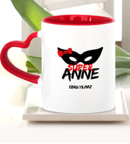 BK Gift Kişiye Özel Süper Anne Kırmızı Kalpli Kupa Bardak  1