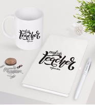 BK Gift Kişiye Özel İngilizce Öğretmeni Beyaz Defter Kalem Kupa Seti-15 (Model 1)