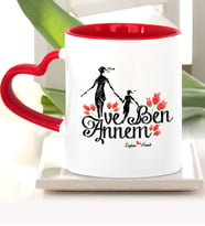 BK Gift Kişiye Özel Annem Ve Ben Kırmızı Kalpli Kupa Bardak  1