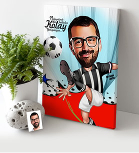 BK Gift Kişiye Özel Bay Futbolcu Siyah Beyaz Karikatür Kanvas Tablo 30x50cm 1