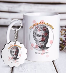 BK Gift Kişiye Özel Felsefe Öğretmeni Beyaz Kupa ve Anahtarlık Hediye Seti-1 (Model 1)