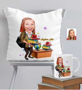 BK Gift Kişiye Özel Bayan Öğretmen Temalı Karikatürlü Yastık Kupa Seti - 4