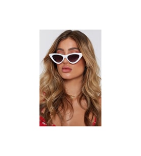 Retro Üçgen Cat-Eye Kırmızı Camlı Bayan Güneş Gözlüğü BEYAZ