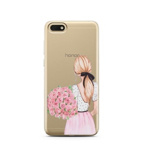 Çiçekli Kız Tasarımlı Süper Şeffaf Silikon Telefon Kılıfı Huawei Honor 7s-Y5 (20