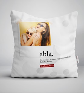 BK Gift Kişiye Özel Fotoğraflı Abla Anlamı Yastık (Beyaz)